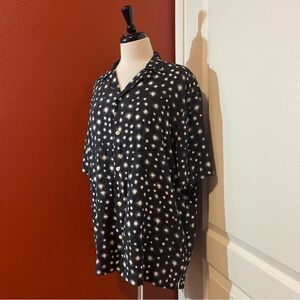 All Saints Men’s Black and White Relaxed Fit Short Sleeve Celestial Camp Shirt